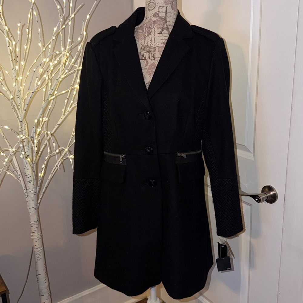 Bar III Black Textured Blazer with Zipper Accents